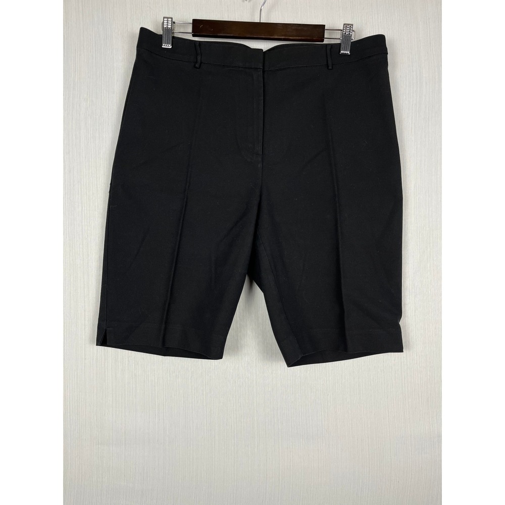 Chico's Bermuda Shorts 2 Black Cotton Rayon Blend Stretch Classic Preppy Minimal - Picture 2 of 10